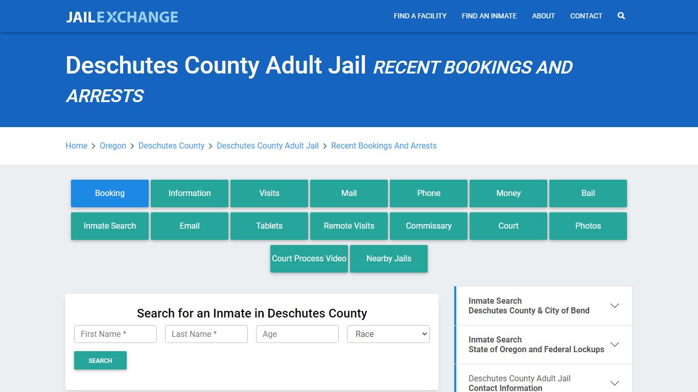 Deschutes County Adult Jail Recent Bookings And Arrests