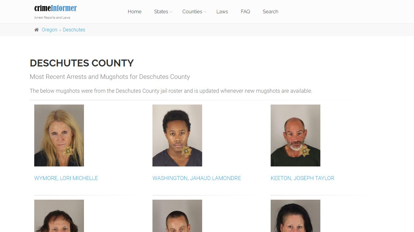 Crime Informer Mugshots and Arrest Reports for Deschutes