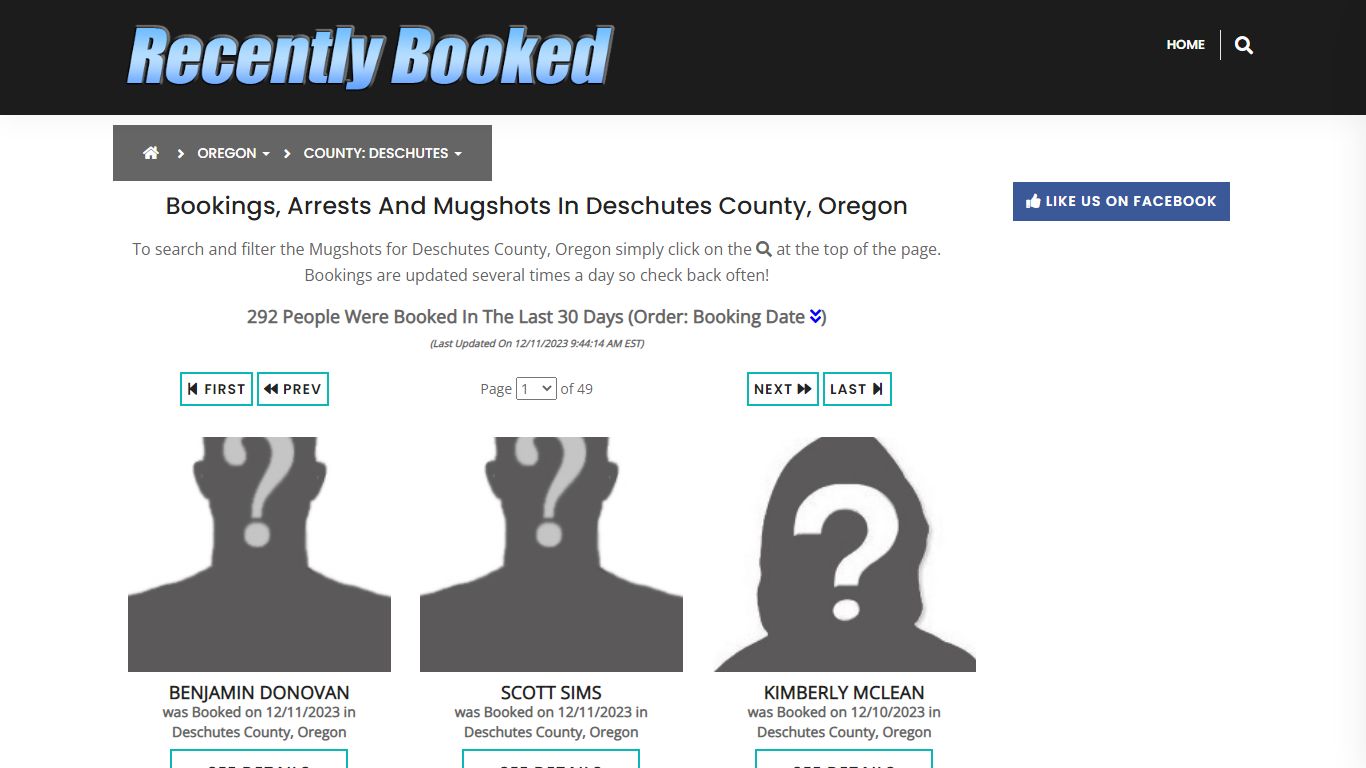 Bookings, Arrests and Mugshots in Deschutes County, Oregon